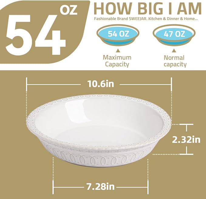 Sweejar Ceramic Pie Pan for Baking,Round Baking Dish Pan for Dinner 10 Inches, Pie Dish Non-Stick Pie Plate for Quiche, Tart, Cake, Pumpkin Pie, Pot Pies (Brown)