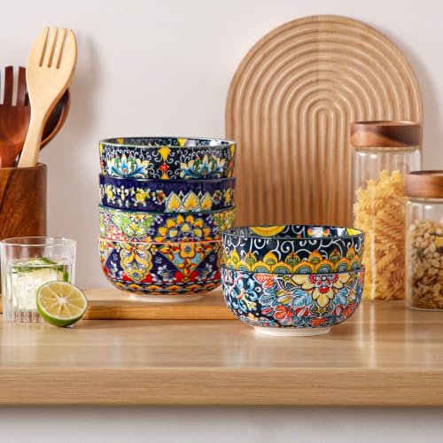 SIMI 28 oz Cereal Bowls Set of 6, Bohemian Ceramic Soup Bowls - view 4