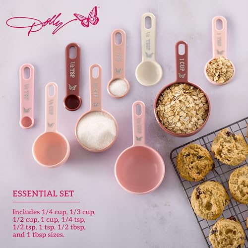 Measuring Cups and Spoons Set, Pink with Butterfly Accents, Easy-Read Markings, Nesting Design with Ring, 1/4 tsp to 1 Cup, Baking and Cooking Essential, 9 Piece - view 4