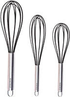 Silicone Whisk Set of 3 - Stainless Steel & Silicone Non-Stick Coating – wisking tool, Whisking, mini whisk, whisks for cooking (12-inch, 10-inch & 8.5-inch), egg whisk