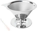 Pour Over Coffee Dripper Stainless Steel Coffee Filter Metal Cone Filter Extra Fine Wire Mesh Reusable Coffee Filter Coffee Maker (Silver, 1-4 Cups)