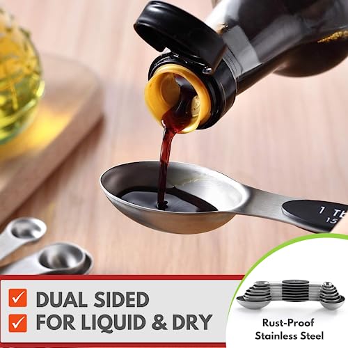 Stainless Steel Magnetic Measuring Spoons Set of 8, Black - view 5