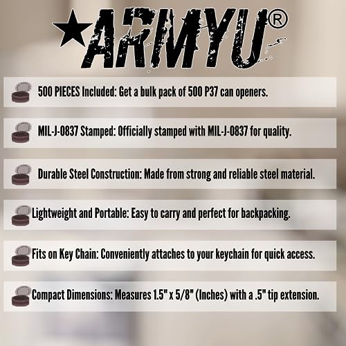 ARMYU P-38 Metal Can Openers Steel Army Style P38 Mil-J-0837 Compact Travel Size, Silver (500 Pack) - view 4