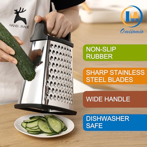 Professional Cheese Grater - Stainless Steel, XL Size, 4 Sides - Perfect Box Grater for Parmesan Cheese, Vegetables, Ginger - Dishwasher Safe - Black - view 4