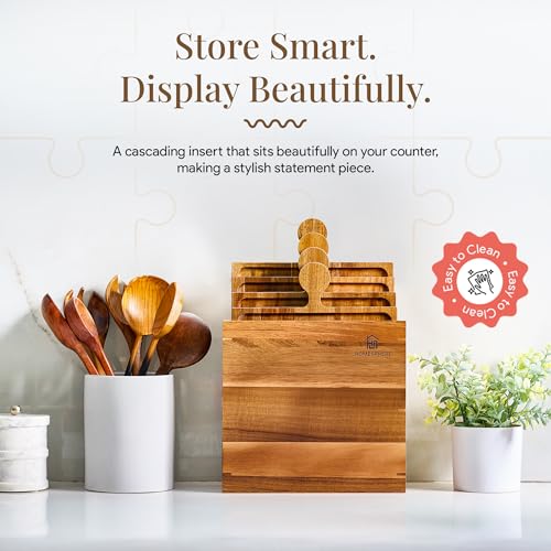 Wooden Charcuterie Boards, Appetizer Tray for Parties & Cutting Board with Handle, Set of 4, Acacia Wood Board, Wine Gifts, Wine Accessories, Interlocking Puzzle Serving Tray w/Storage Box - view 4