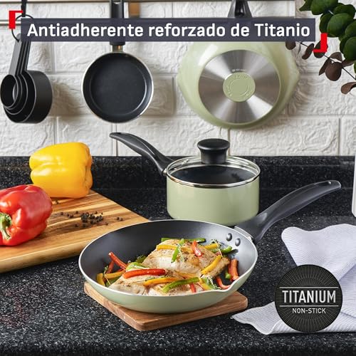 Supercook 26 Piece Lichen Green Cookware Set with Titanium Non-Stick Thermo Signal Technology, Easy Cleaning and Diffuser Base for Creating Delicious Recipes, B929SZ84 - view 4