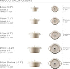 Vermicular Oven Pot | Non-Toxic Enameled Cast Iron Pot | 26cm Shallow (3.9 Qt) | Oven-safe | Induction-compatible | Dutch Oven | Made in Japan | Serves 3-4 | Pearl Brown