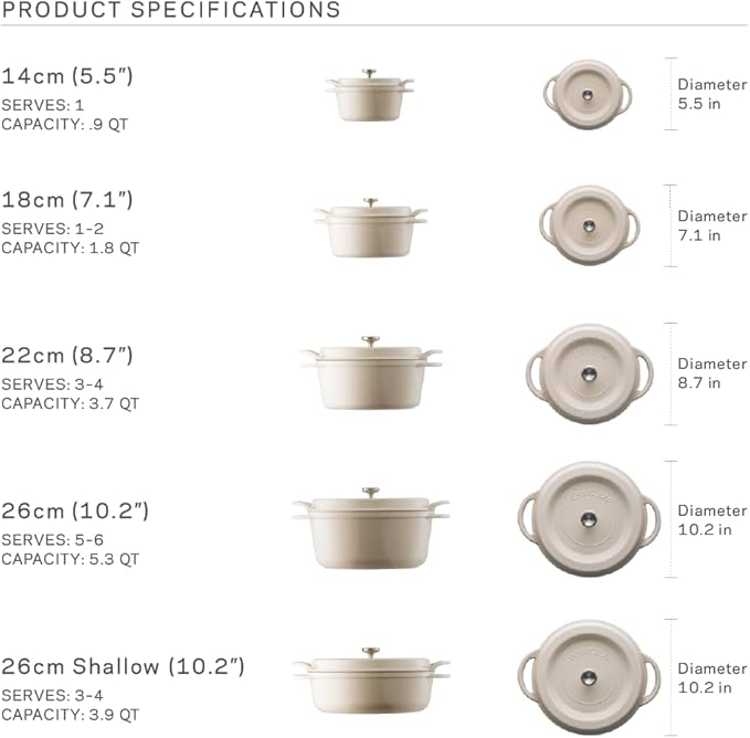 Vermicular Oven Pot | Non-Toxic Enameled Cast Iron Pot | 26cm (5.3 Qt) | Oven-safe | Induction-compatible | Dutch Oven | Made in Japan | Serves 5-6 | Pearl Brown