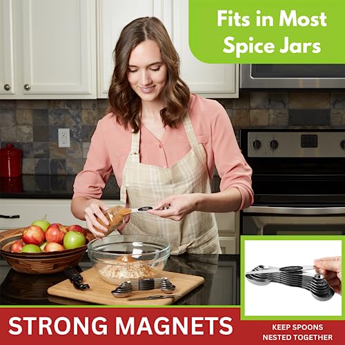 Stainless Steel Magnetic Measuring Spoons Set of 8, Black - view 2