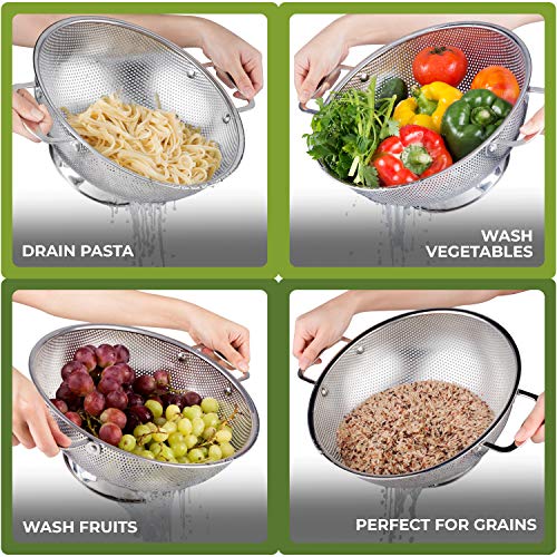 Stainless Steel Micro-Perforated 5-Quart Colander - Professional Strainer with Heavy Duty Handles and Self-draining Solid Ring Base - Dishwasher Safe - view 2