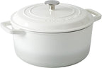 Enameled Cast Iron Dutch Oven Pot With Lid, Dutch Oven for Sourdough Bread Baking Round Pot Dule Handle, 6 Quart, White