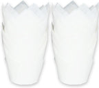 Large size White Tulip Baking Cups 2-1/4"(Base diameter) x 4"(Wall height) Greaseproof paper baking cupcake Muffin liners, Case of 130 pcs