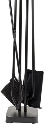 Modern Ember Levi 5 Piece Fireplace Tool Set in Black with Maple Wood Handles | Includes Brush, Shovel, Fire Poker, Tongs, and Stand | Heavy-Duty Steel | Heat-Resistant Powder Coating