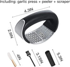Stainless Steel Garlic Smash, Press Rocker Mincer/ Crusher/ Chopper with Peeler and Scraper Brush