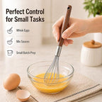 Mini Whisk 10 Inch, 304 Stainless Steel Small Wire Whisk with Walnut Wood Handle, Hand Egg Beater for Cooking, Baking, Mixing Eggs, Coffee, Sauces, Dressing and Gravy, 1 Count - view 4