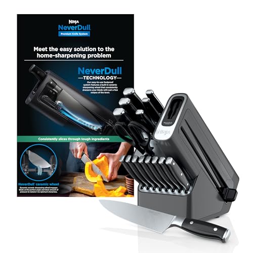 17Pc Knife Block Set, Built-in Sharpener, Black, K32017