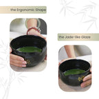 Matcha Whisk Set, Ceramic Bowl with Spout, Matcha Whisk & Holder, Bamboo Scoop & Spoon, Scoop Rest, Sifter, Towel, 8 Pcs Complete Kit for Tea Ceremony, Gift for Friend/Family(Black)