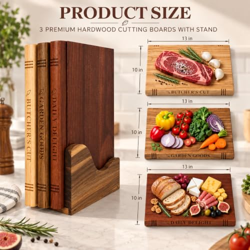 Book Cutting Board Set of 3 with Stand, Decorative Wooden Cutting Boards - view 4