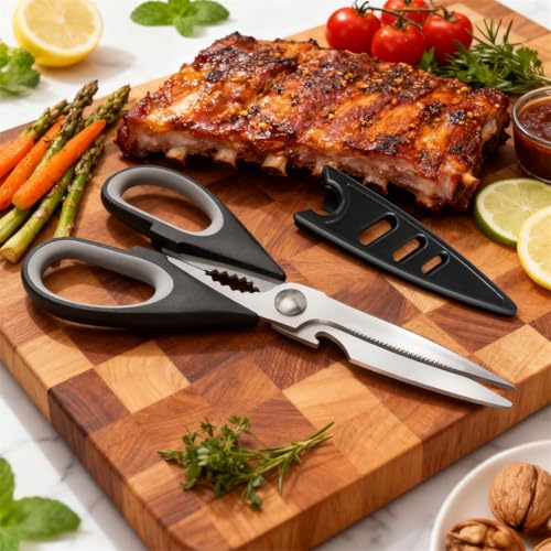 All Purpose Kitchen Shears with Protective Sheath, Heavy Duty 3 Pack Kitchen Scissors with Serrated Blade, Stainless Steel Cooking Scissors for Poultry, Food, Vegetables - view 5