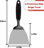 Professional Wide Turner 9.5 Inch Stainless Steel Spatula for Cast Iron, Griddle and Grill Cooking, Barbecue Hamburger Metal Kitchen Utensil, Dishwasher Safe