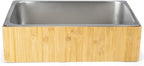Displays2go 21" x 6.5" Ice Housing Tray - Bamboo and Steel Ice Housing Container - Removable Tray for Display Buffets - Bamboo (FSIHWOODL)