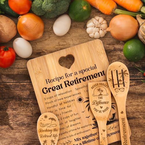 Retirement Gifts for Woman/Men 2026, Happy Retirement Bamboo Cutting Board Set for Colleagues, Coworker, Friend, Teacher, Boss, Parents, Family - Recipe for a Special Great Retirement. - view 6