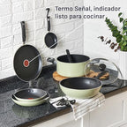 Supercook 26 Piece Lichen Green Cookware Set with Titanium Non-Stick Thermo Signal Technology, Easy Cleaning and Diffuser Base for Creating Delicious Recipes, B929SZ84 - view 6