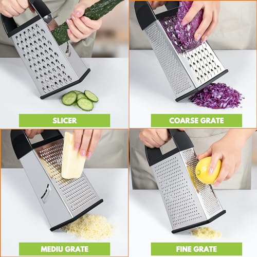 Cheese Grater With Container Box Grater Stainless Steel Kitchen Black - view 3