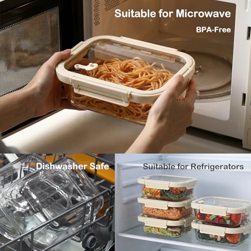 Glass Food Storage Containers with Glass Lids, Stainless Steel Salad Dressing Containers, Microwave-safe LeakProof Food Containers Set, 5-pack 35 oz（White） - view 4