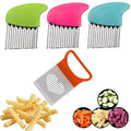 Crinkle Cut Knife set, 1 Fork Slicing Helper 3 Stainless Steel Crinkle Cutter, Fruit And Vegetable Wavy Chopper Knife, Potato Cutter Onion Cutter Fren