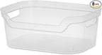 Sterilite 5.25x9.5x13 In Medium Polished Open Scoop Front Storage Bin w/Comfortable Carry Through Handles for Household Organization, Clear (8 Pack)