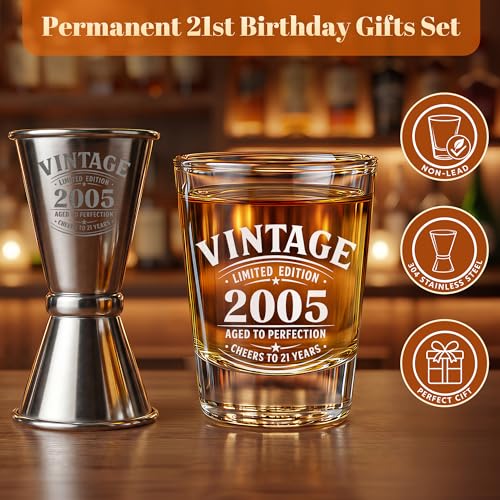 21st Birthday Gifts for Him,2005 Shot Glasses with Wooden Box - view 3