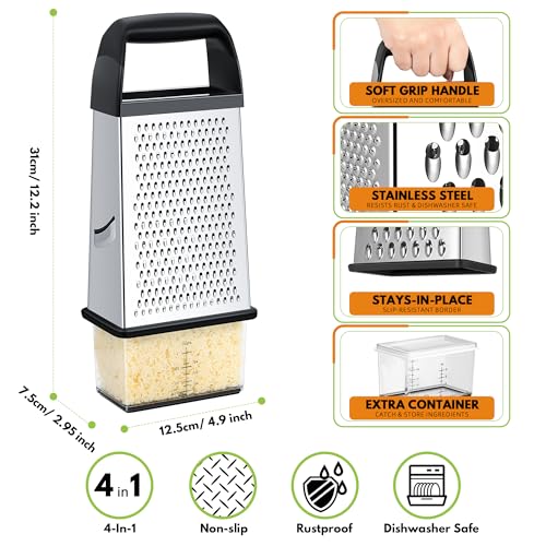 Cheese Grater With Container Box Grater Stainless Steel Kitchen Black - view 2