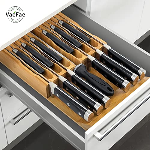 Bamboo Knife Drawer Organizer, Knife Drawer Organizer Insert, Kitchen Drawer Knife Block for 12 Knives and a PLUS Slot for your Knife Sharpener (Without Knives) - view 5