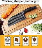 Crinkle Potato Cutter 2.9" x 11.8" Stainless Steel Waves French Fries Slicer Handheld Chipper Chopper, Vegetable Salad Chopping Knife Home Kitchen Wavy Blade Cutting Tool, Black (1 Pack) - view 2