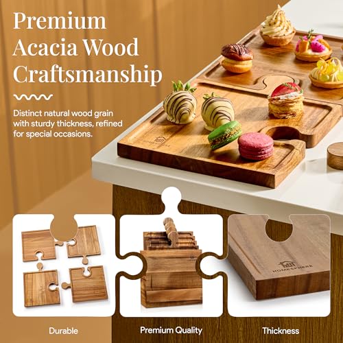 Wooden Charcuterie Boards, Appetizer Tray for Parties & Cutting Board with Handle, Set of 4, Acacia Wood Board, Wine Gifts, Wine Accessories, Interlocking Puzzle Serving Tray w/Storage Box - view 5