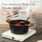 Nonstick Stock Pot with Lid, 3 Quart Granite Casserole Small Soup Pot Pasta Cooking Pot, Induction Compatible, PTFE & PFOA Free, Black - view 5