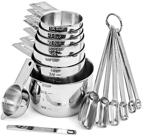 Stainless Steel Measuring Cups and Spoons Set (15 Piece Set)