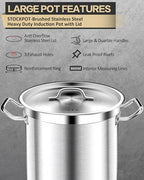 20 Quart Soup Pot with Lid – Stainless Steel Stock Pot, Heavy Duty Cooking Pot for Soup, Pasta, Stew – Induction & Oven Safe, Commercial & Home Use - view 4