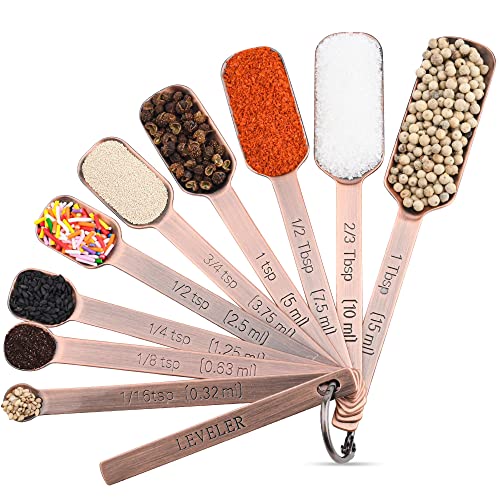 Copper Measuring Cups and Spoons Set 17, Stainless Steel 7 Measuring Cup and 9 Spoons for Dry & Liquid, Metric & US Metal Measuring Cups and Spoons Set &Leveler for Baking & Kitchen - view 7
