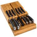 In-Drawer Bamboo Knife Block Holds 12 Knives (Not Included) Without Pointing Up PLUS a Slot for your Knife Sharpener! Knife Organizer Made from Quality Moso Bamboo