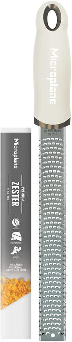Microplane Zester Grater in Cashmere Beige for Citrus Fruits, Hard Cheese, Ginger, Chocolate and Nutmeg with Fine Stainless Steel Blade - Made in USA