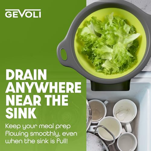 Collapsible Colander Strainer, Includes Over-sink Countertop Draining Base (5QT) Large Kitchen Drainer for Vegetables Fruit and Pasta, Round Foldable Draining Basket, Easy Storage (White) - view 5