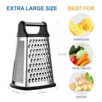 Professional Cheese Grater - Stainless Steel, XL Size, 4 Sides - Perfect Box Grater for Parmesan Cheese, Vegetables, Ginger - Dishwasher Safe - Black - view 3