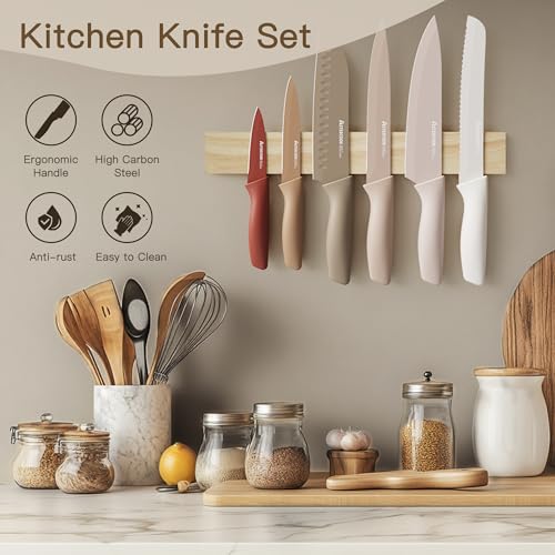 Knife Set, 13 Pieces Kitchen Knives Set with Healthy Anti-Rust Coating, Dishwasher Safe, Stainless Steel Chef Knife Sets with 6 Blade Guards, Perfect Holiday Gifts for Kitchen - view 3