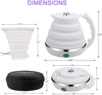 Upgrade Travel Kettle, ShineMe Food Grade Silicone Dual Voltage 110-220V Ultrathin Portable Electric Water Kettle with Cup, Universal Adaptor and Detachable Power Cord, 555ML (White)