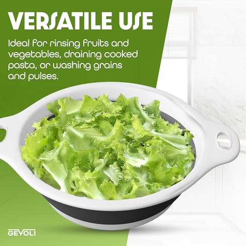 Collapsible Colander Strainer, Includes Over-sink Countertop Draining Base (5QT) Large Kitchen Drainer for Vegetables Fruit and Pasta, Round Foldable Draining Basket, Easy Storage (White) - view 6