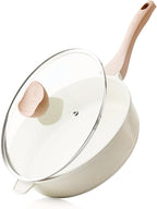 Kordisen Nonstick Ceramic Deep Frying Pan, 10 Inch Non Toxic Skillet with Lid, Healthy Jumbo Cooker, Saute Pan for Cooking, Induction Cookware, PFOA & PFAS Free (Cream)