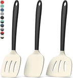Coukre 3 Pack Silicone Spatula Set, High Heat Resistant, BPA-Free, Fish Spatula, Solid & Slotted Turner for Non-Stick Pans, Flipping Eggs, Pancakes, Fish, Burgers (3, BeigeBlack)