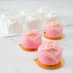 Pastry Tek 6 Cavities Rose Baking Mold, 1 Oven-Ready 3D Rose Mold - Flexible, Freezable, White Silicone Chocolate Mold, Easy Release, For Making Candies or Chocolates - Restaurantware
